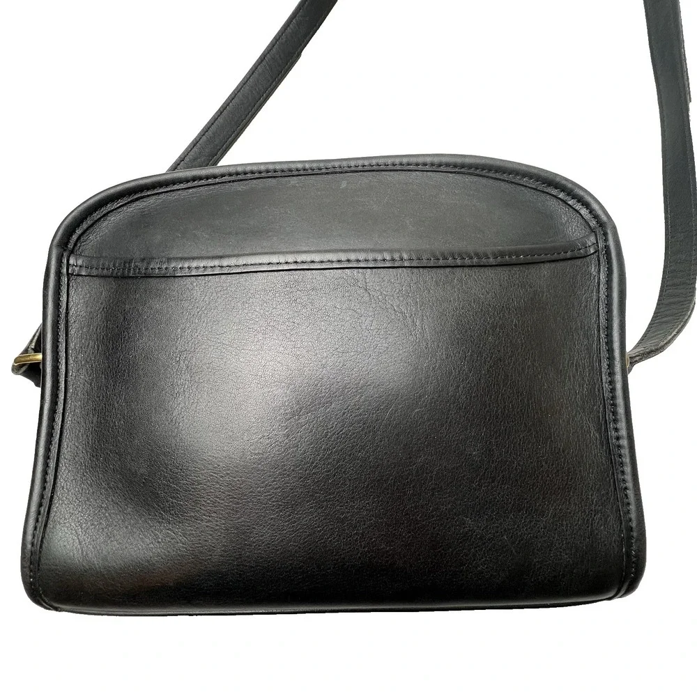 VTG Coach Metropolis Zip Bag 9087 Black Leather Brass Crossbody Y2K